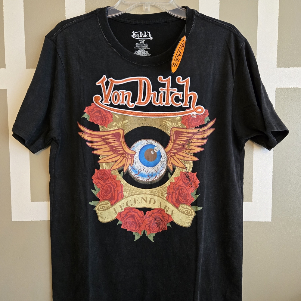 Von Dutch Black Tee with Red and Gold Graphic